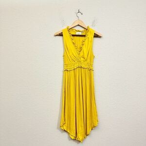 ANTHROPOLOGIE MAEVE La Habana Dress V-Neck Smocked Waist in Marigold Yellow